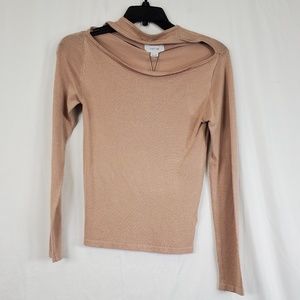 LOST INK Beige Boat Neck Split Knit Top